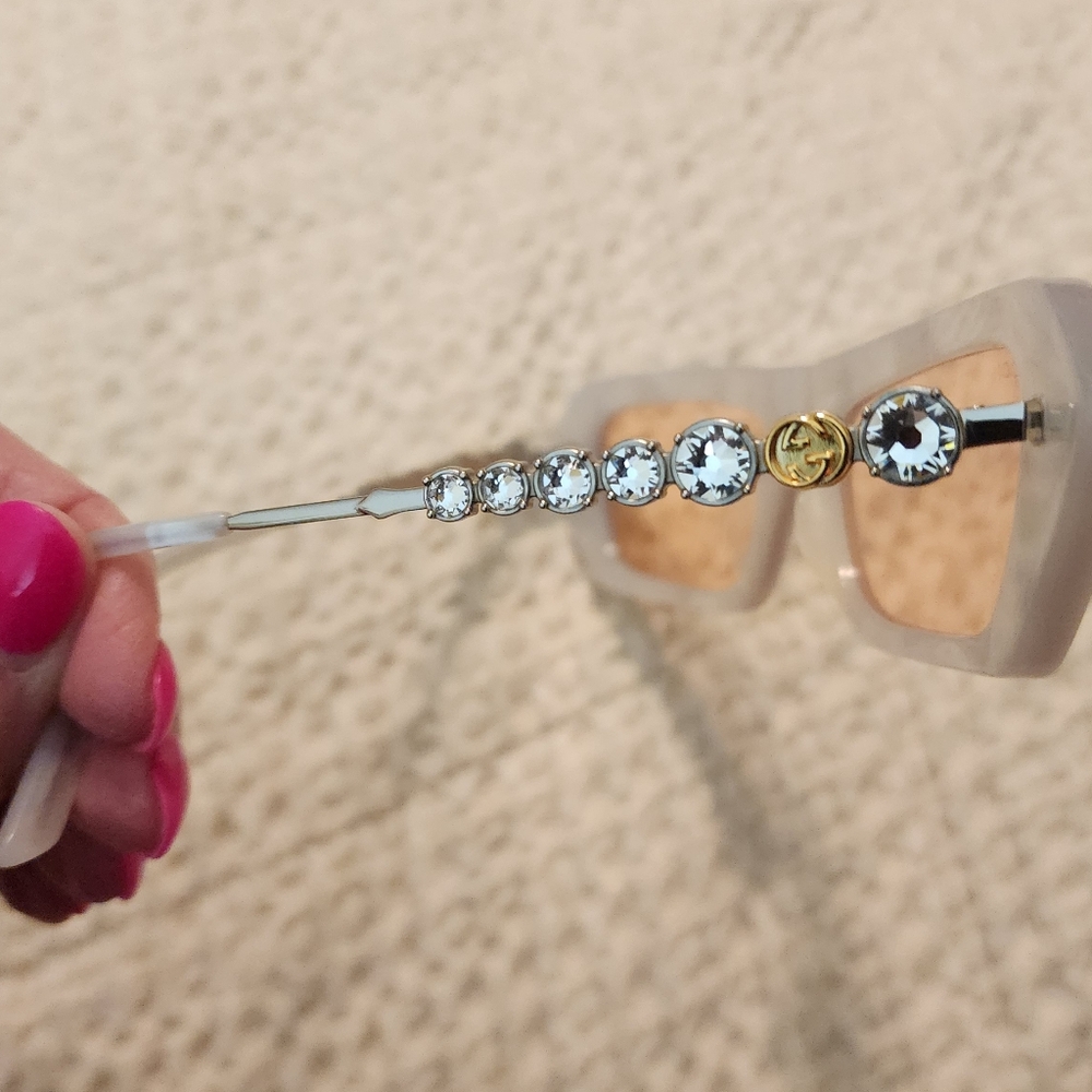 Gucci Style #GG0642S Mother Of Pearl Style Sunglasses Silver Gemstone Frame $565 - Picture 7 of 14